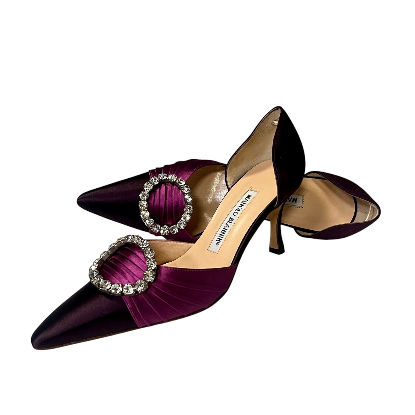 MANOLO BLAHNIK Crystal Satin D’ Orsay Pumps| 36.5