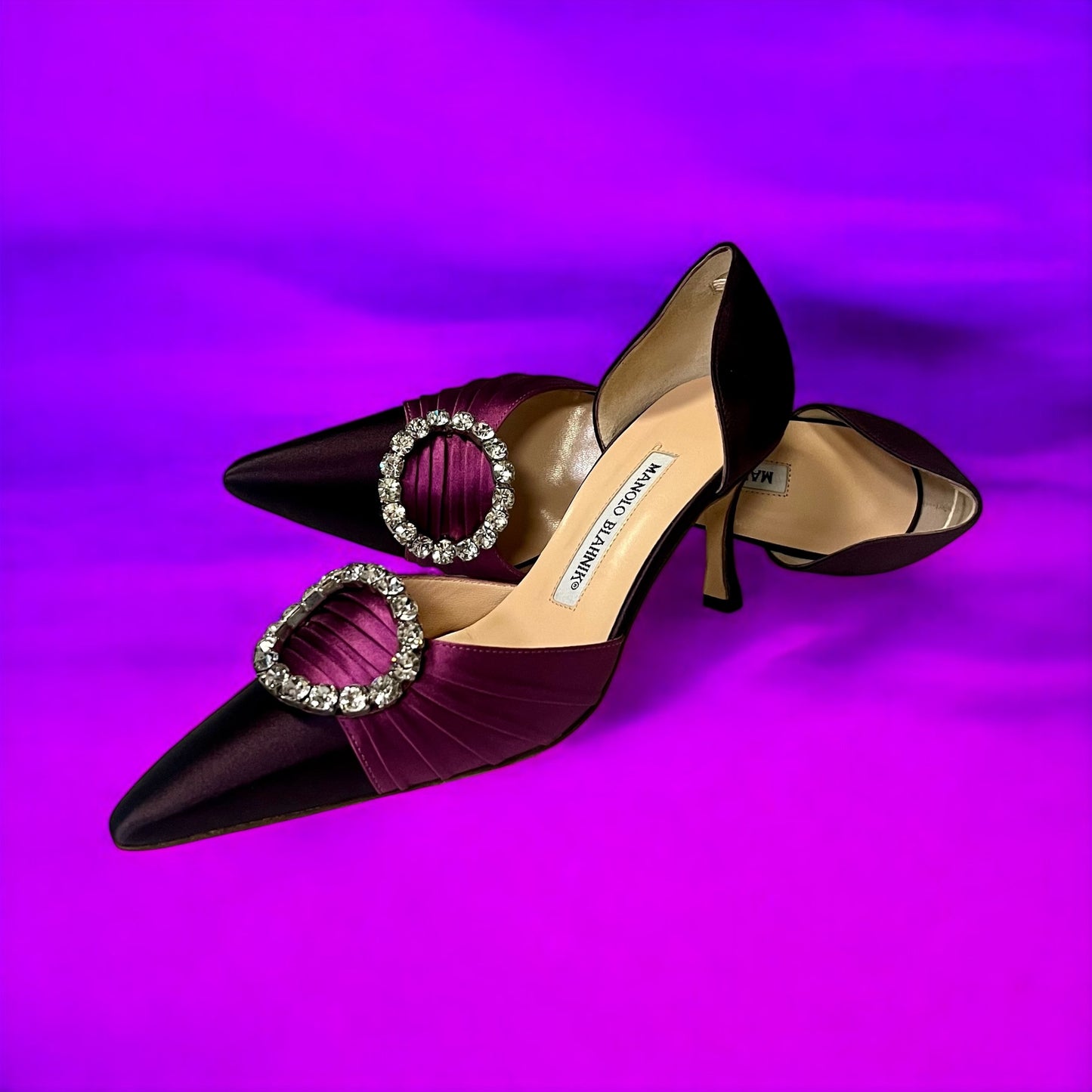 MANOLO BLAHNIK Crystal Satin D’ Orsay Pumps| 36.5