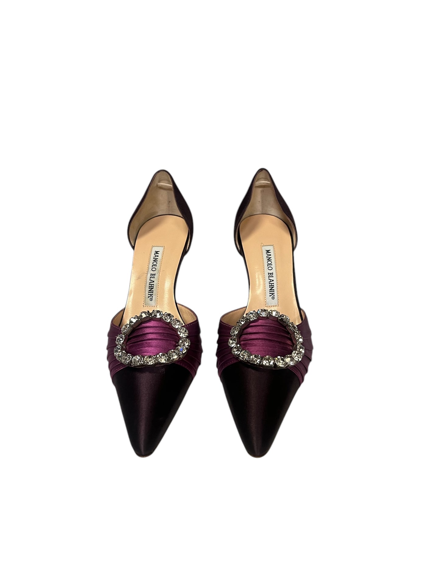 MANOLO BLAHNIK Crystal Satin D’ Orsay Pumps| 36.5