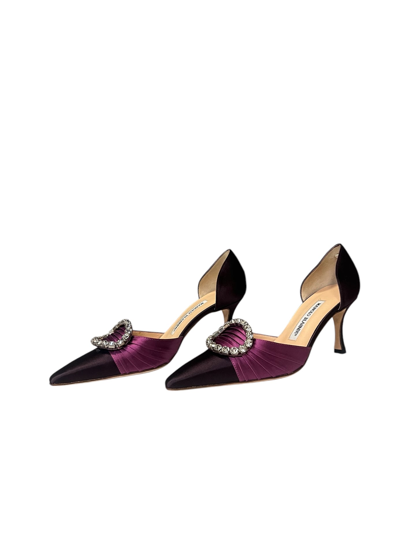 MANOLO BLAHNIK Crystal Satin D’ Orsay Pumps| 36.5