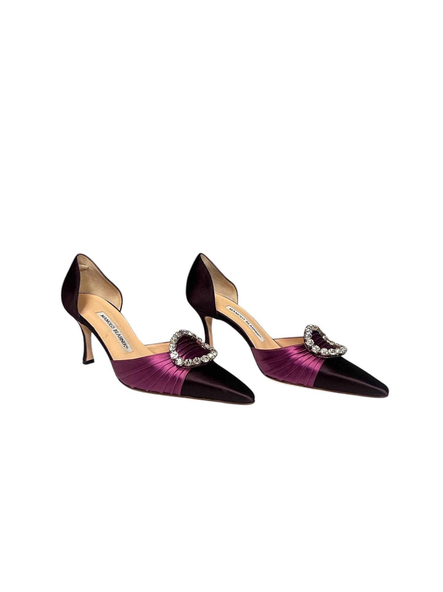 MANOLO BLAHNIK Crystal Satin D’ Orsay Pumps| 36.5