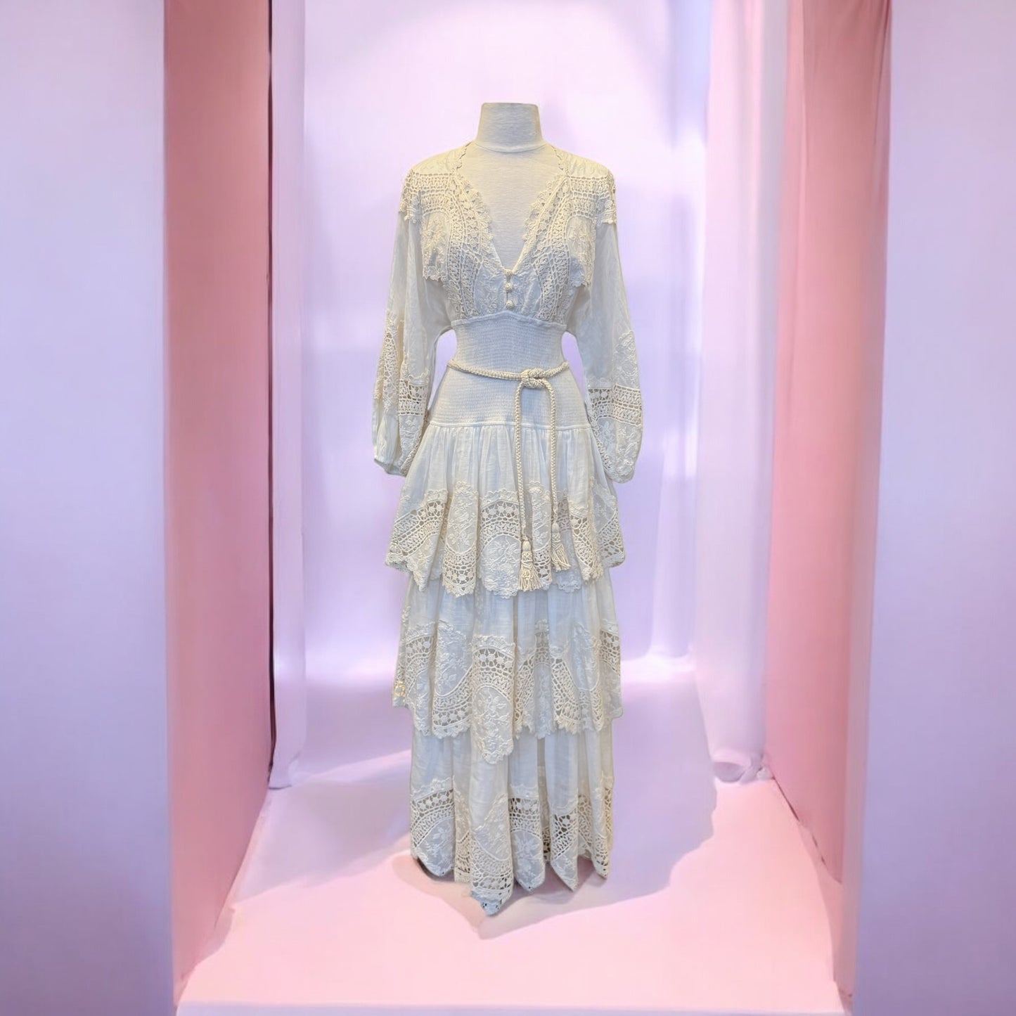 ZIMMERMANN Crochet Lace Ruffle Dress | Size S