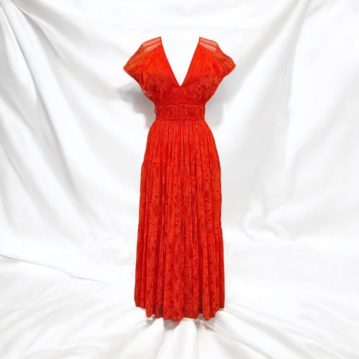 lela rose red lace dress Silk Midi Length Dress