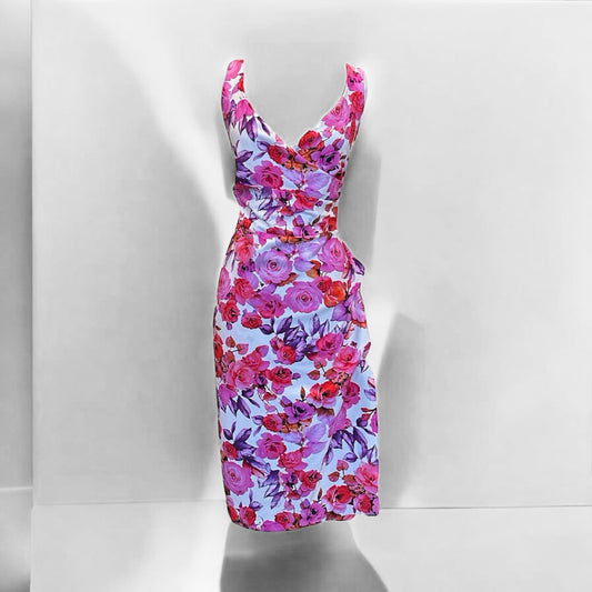 CHIARA BONI Rose Print Ruched Dress | Size 10