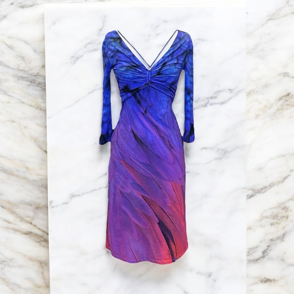 ROBERTO CAVALLI Feather Print Dress | Size 4