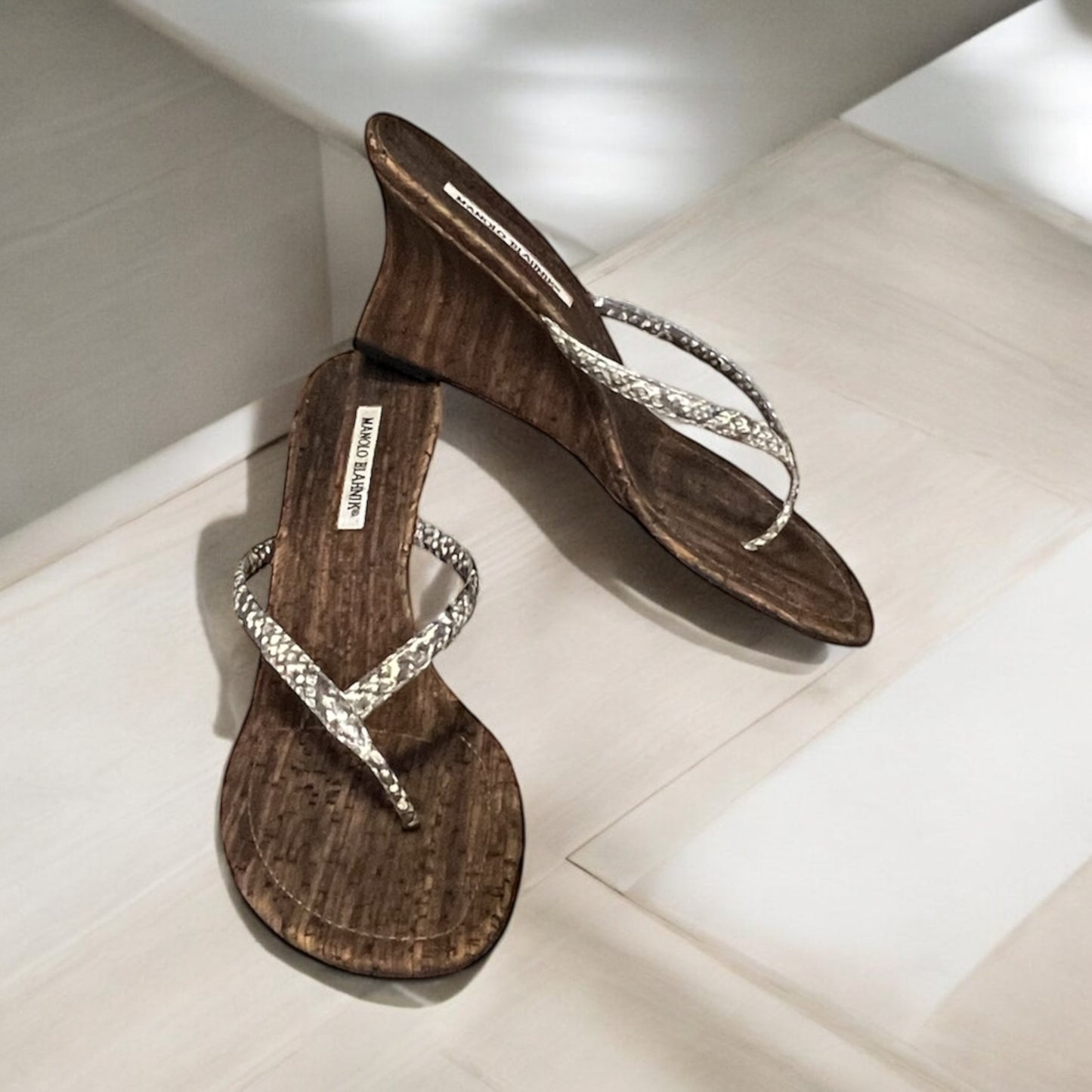 MANOLO BLAHNIK Snake + Cork Wedges | Size 40