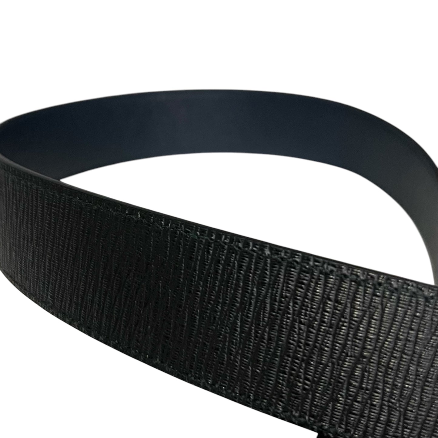 SALVATORE FERRAGAMO Reversible Gancini Belt in Black & Navy Grained Leather | 42”