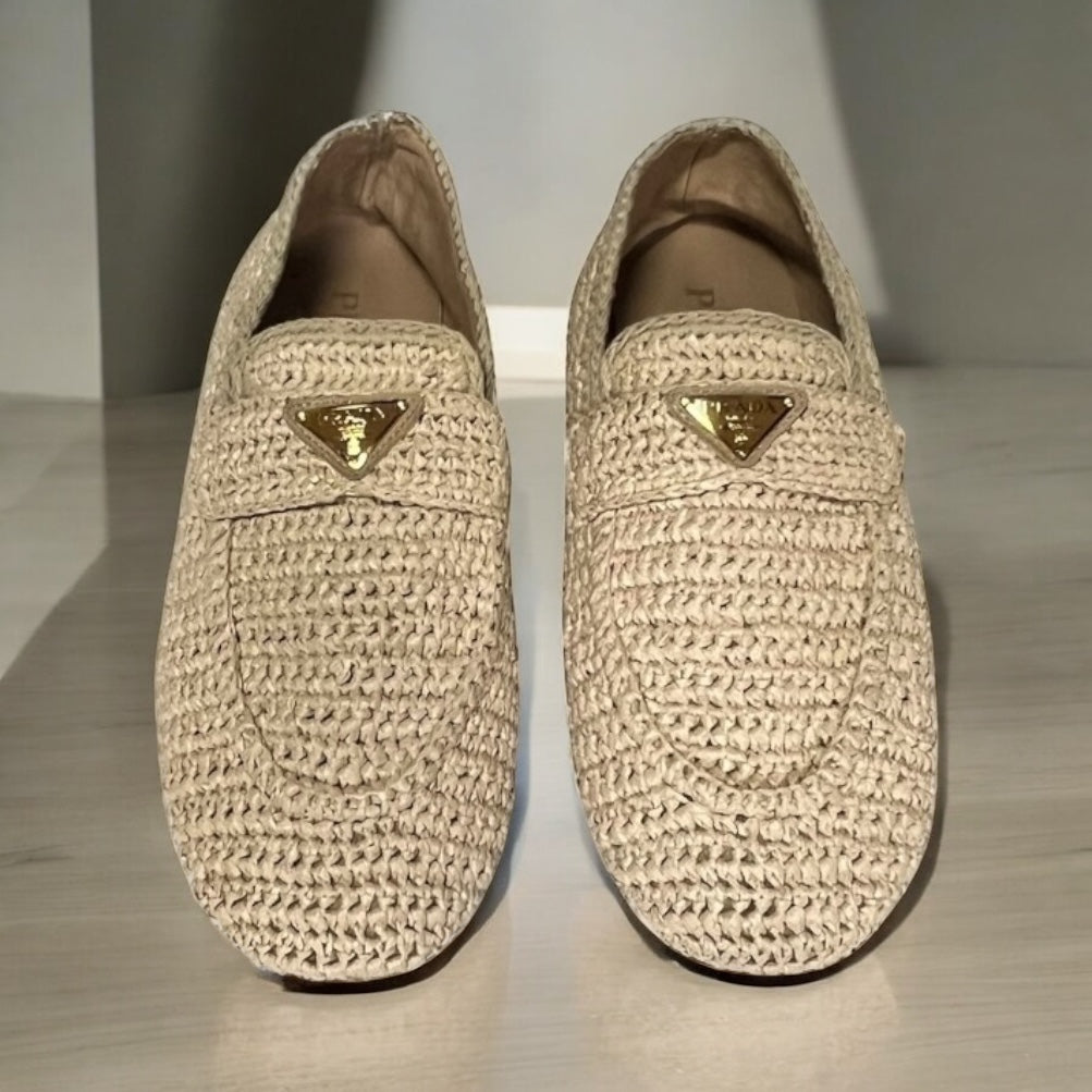 PRADA Raffia Crochet Loafer | 40