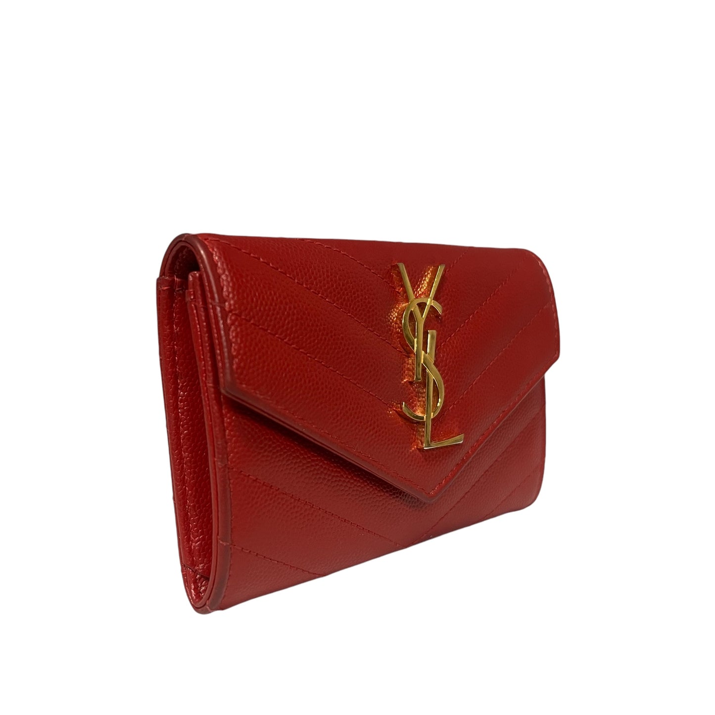 SAINT LAURENT Cassandre Matelasse Envelope Wallet in Red