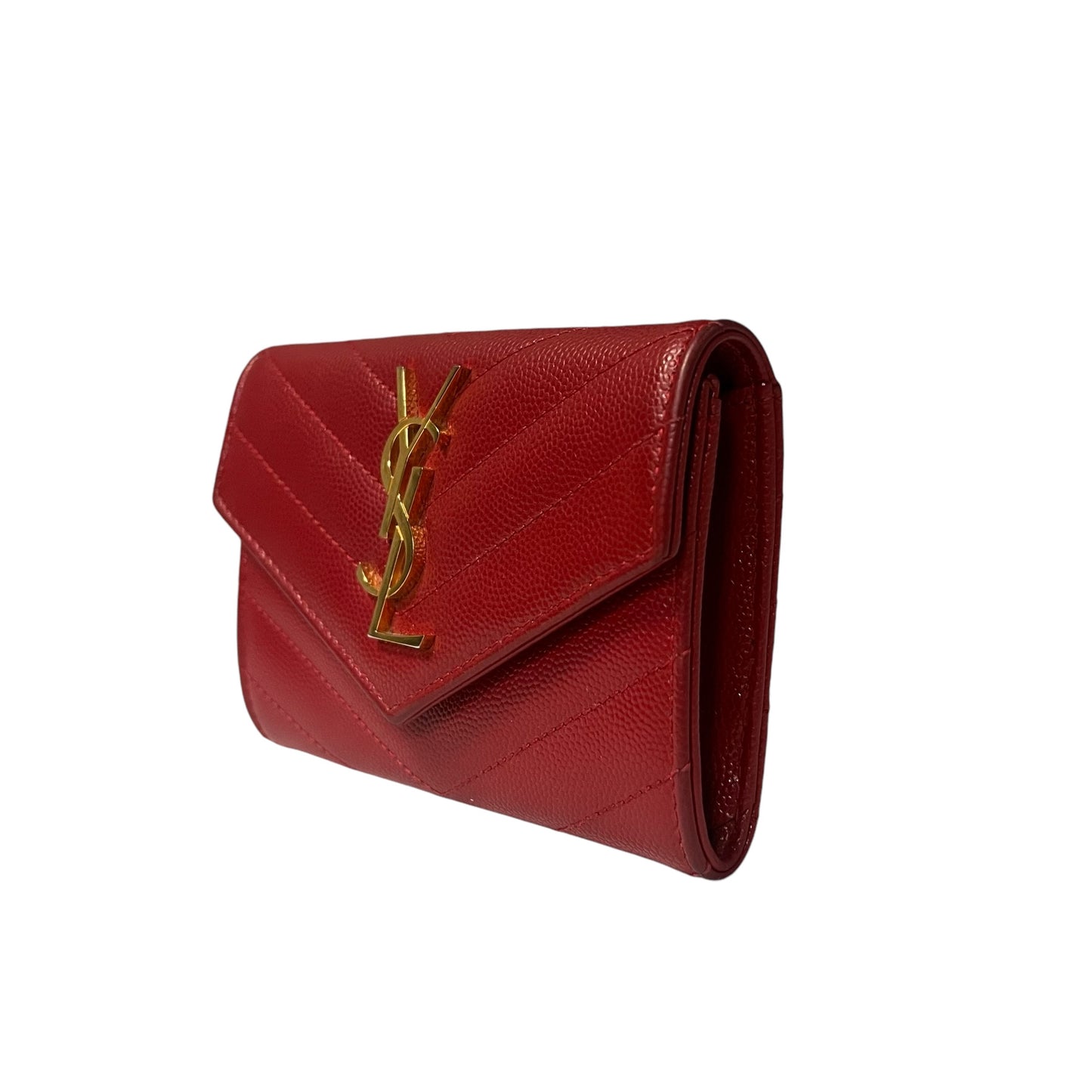 SAINT LAURENT Cassandre Matelasse Envelope Wallet in Red