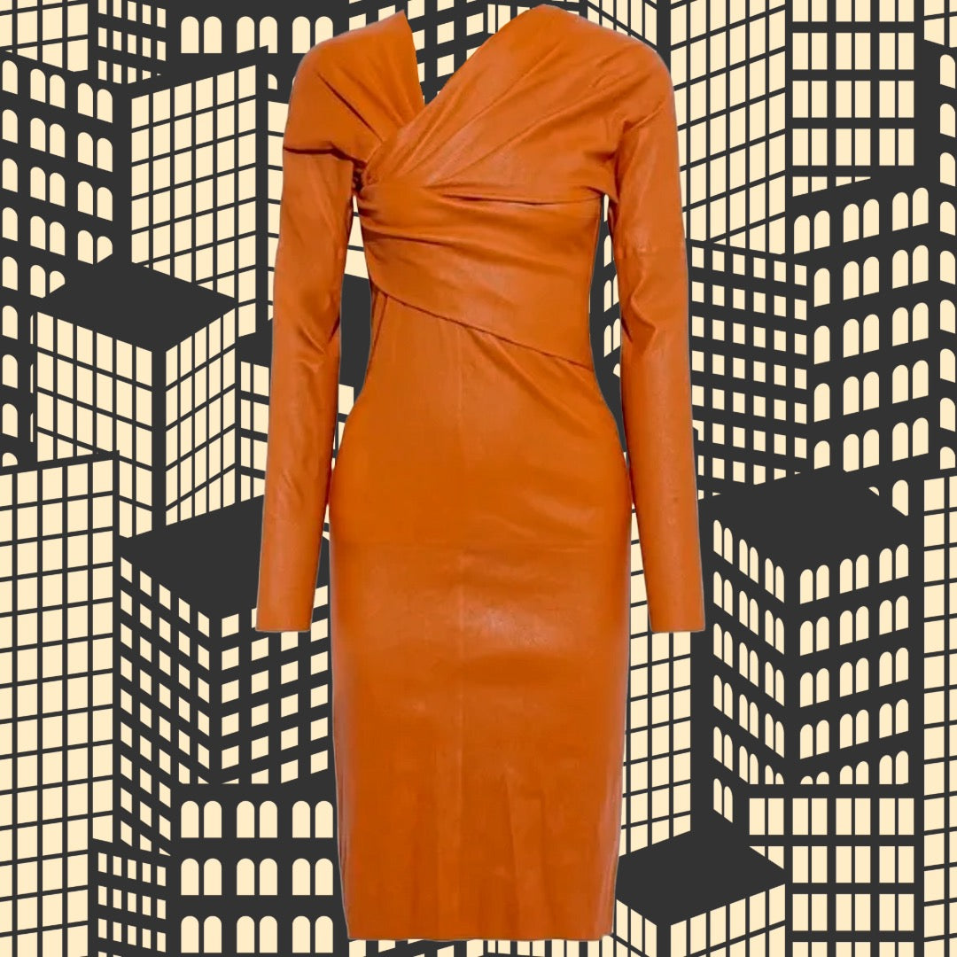 BOTTEGA VENETA Draped Leather Sheath Dress Pre-Spring 2020 | 46 Fits 8 BOTTEGA VENETA Draped Leather Sheath Dress Pre-Spring 2020 | 46 Fits 8