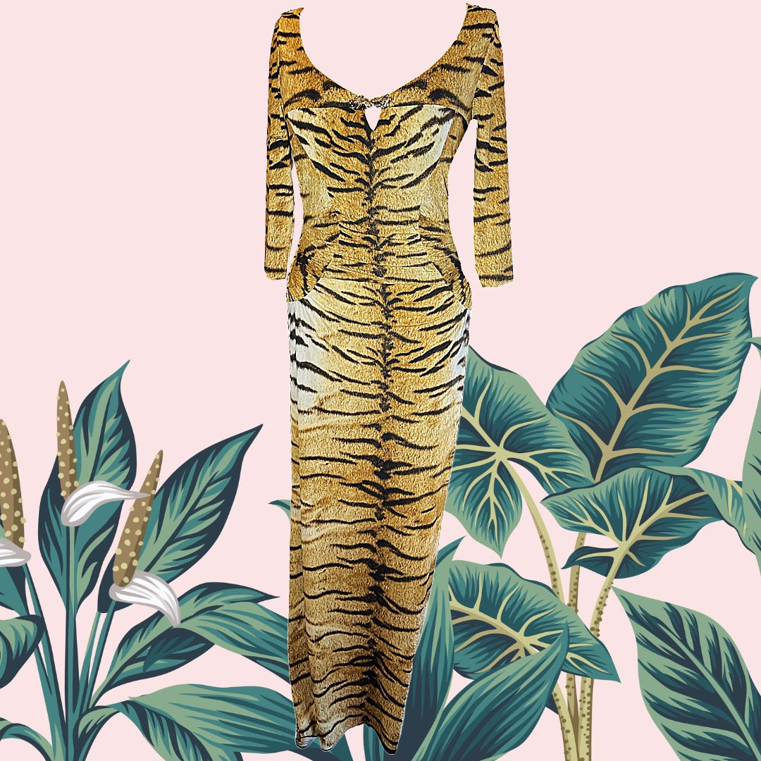 ROBERTO CAVALLI Tiger Print Fishtail Gown | Size 10-12 More Than You Can Imagine ROBERTO CAVALLI Tiger Print Fishtail Gown | Size 10-12 More Than You Can Imagine