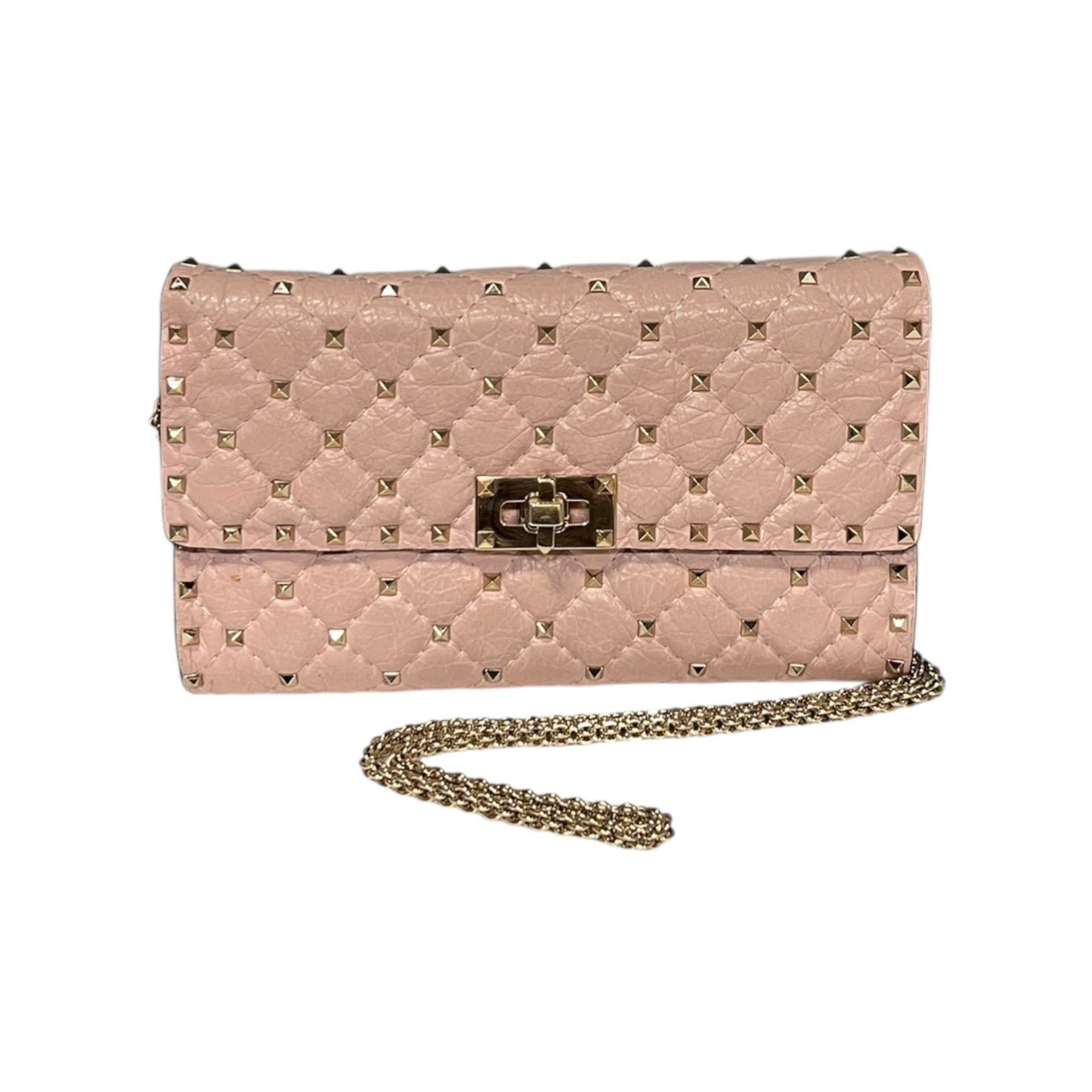 VALENTINO Rockstud Spike Nappa Leather Crossbody Clutch in Rose Cannelle