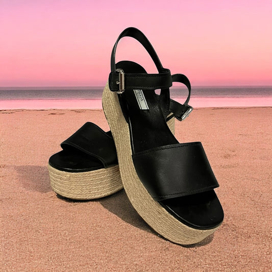 PRADA Platform Espadrille Sandals in Black | 39.5