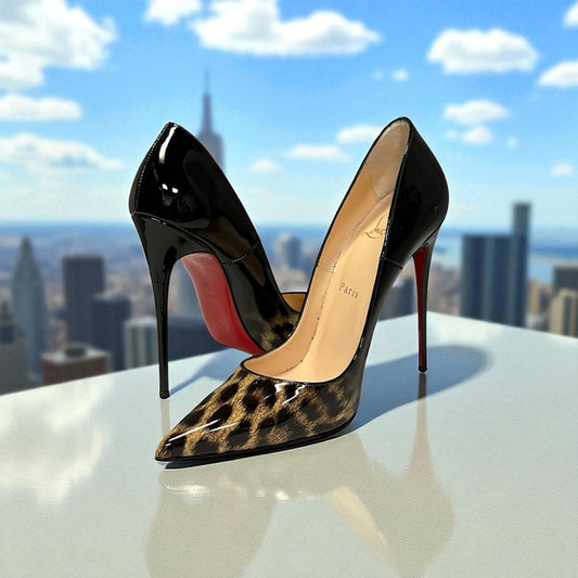 CHRISTIAN LOUBOUTIN Kate Patent Degrade Leopard Pumps | 38