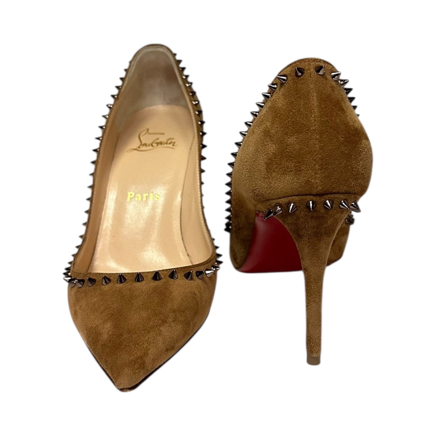 CHRISTIAN LOUBOUTIN Anjalina Spike Suede Pumps in Scotch | 36