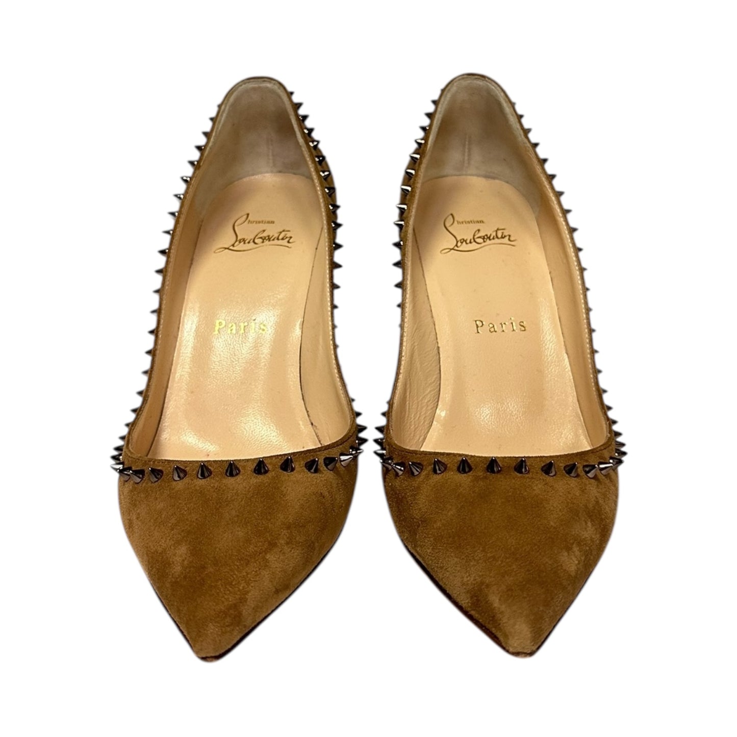 CHRISTIAN LOUBOUTIN Anjalina Spike Suede Pumps in Scotch | 36