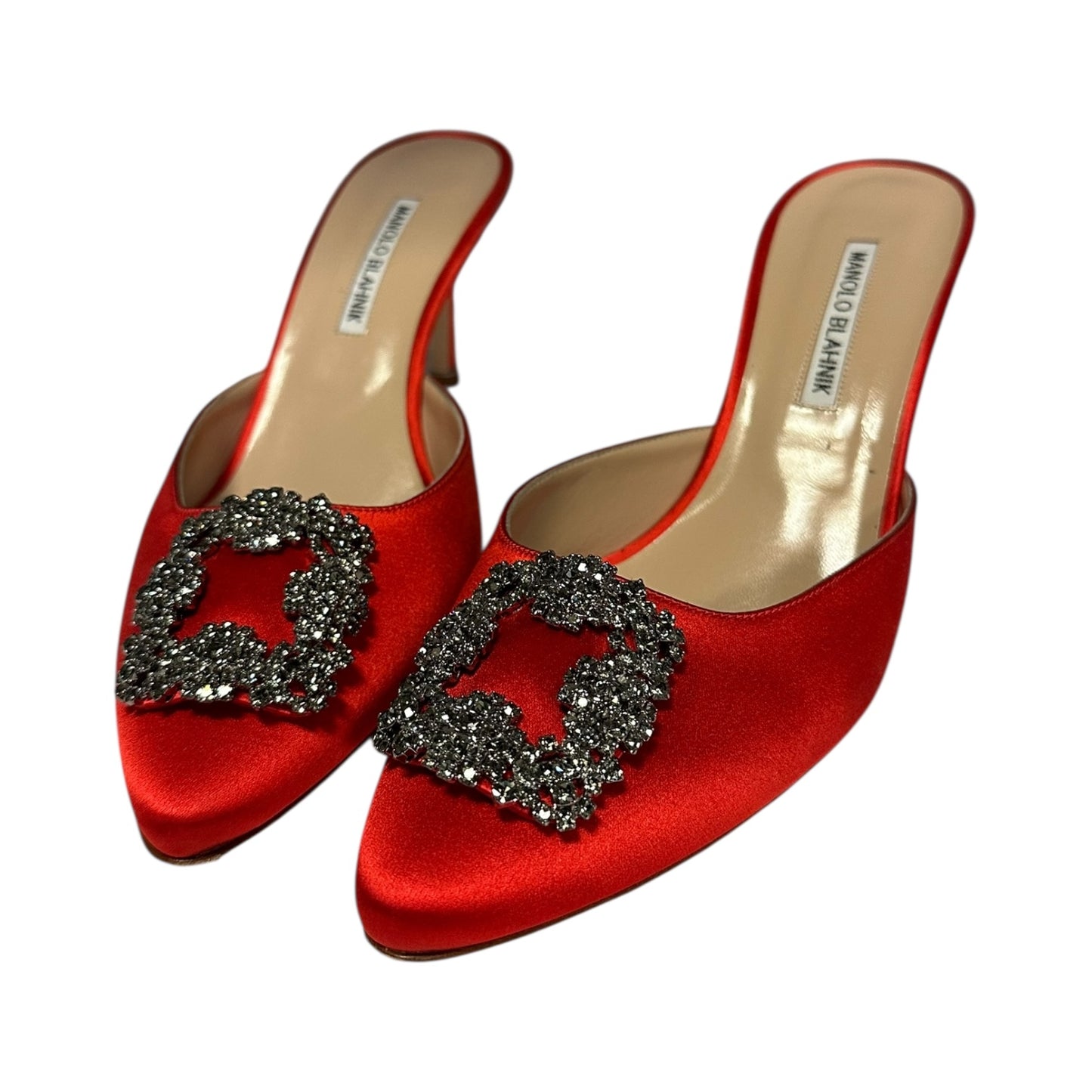 MANOLO BLAHNIK Hangisi Mules in Fire Coral | 41