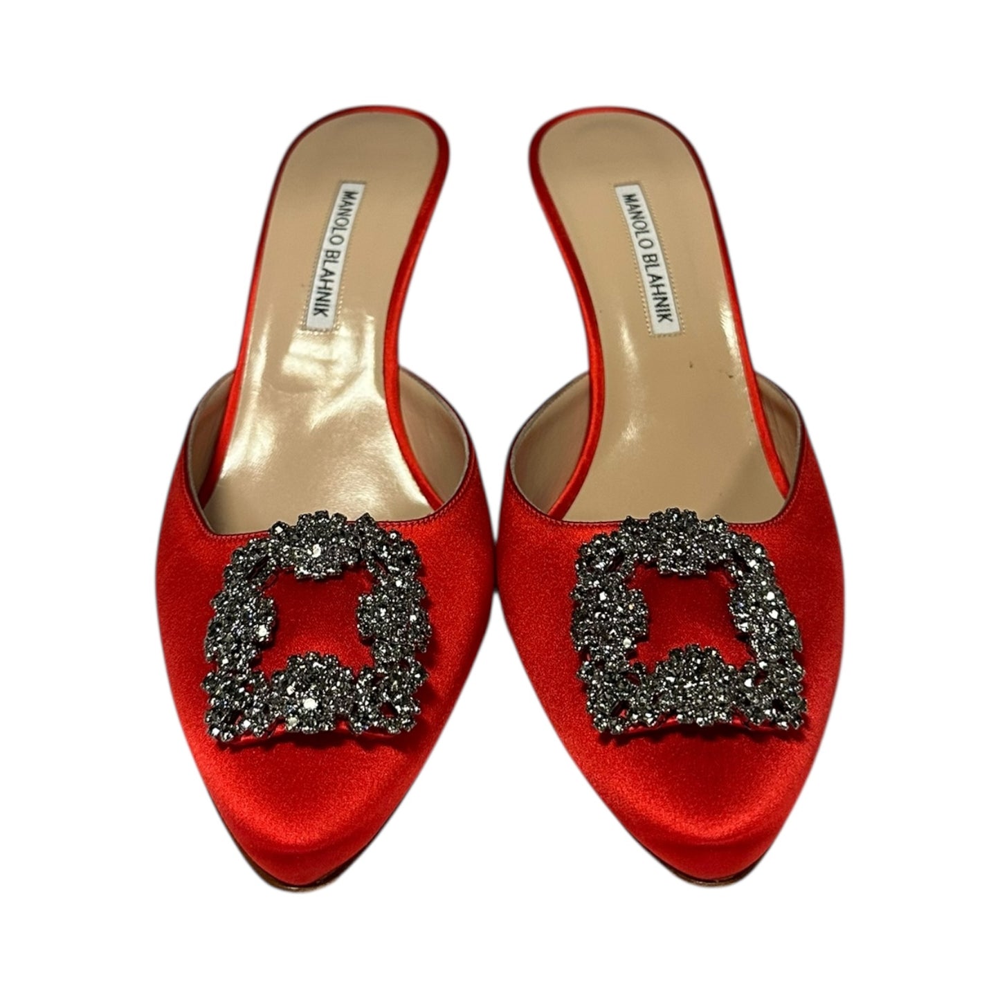 MANOLO BLAHNIK Hangisi Mules in Fire Coral | 41