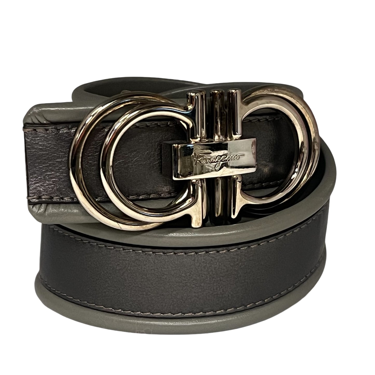 FERRAGAMO Vintage Gancini Belt in Gray & Gunmetal | 100cm