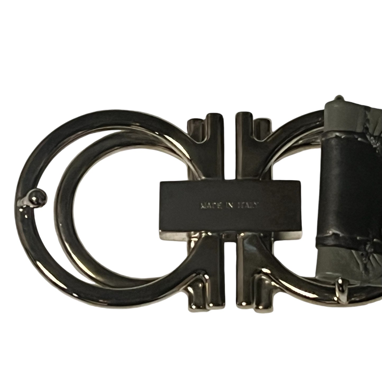 FERRAGAMO Vintage Gancini Belt in Gray & Gunmetal | 100cm