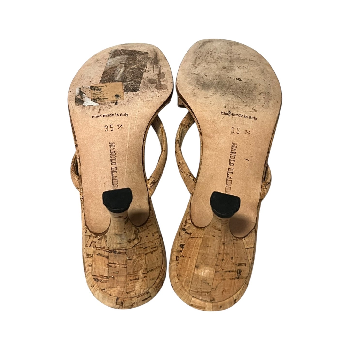 MANOLO BLAHNIK Cork Kitten Heel Sandal | 35.5