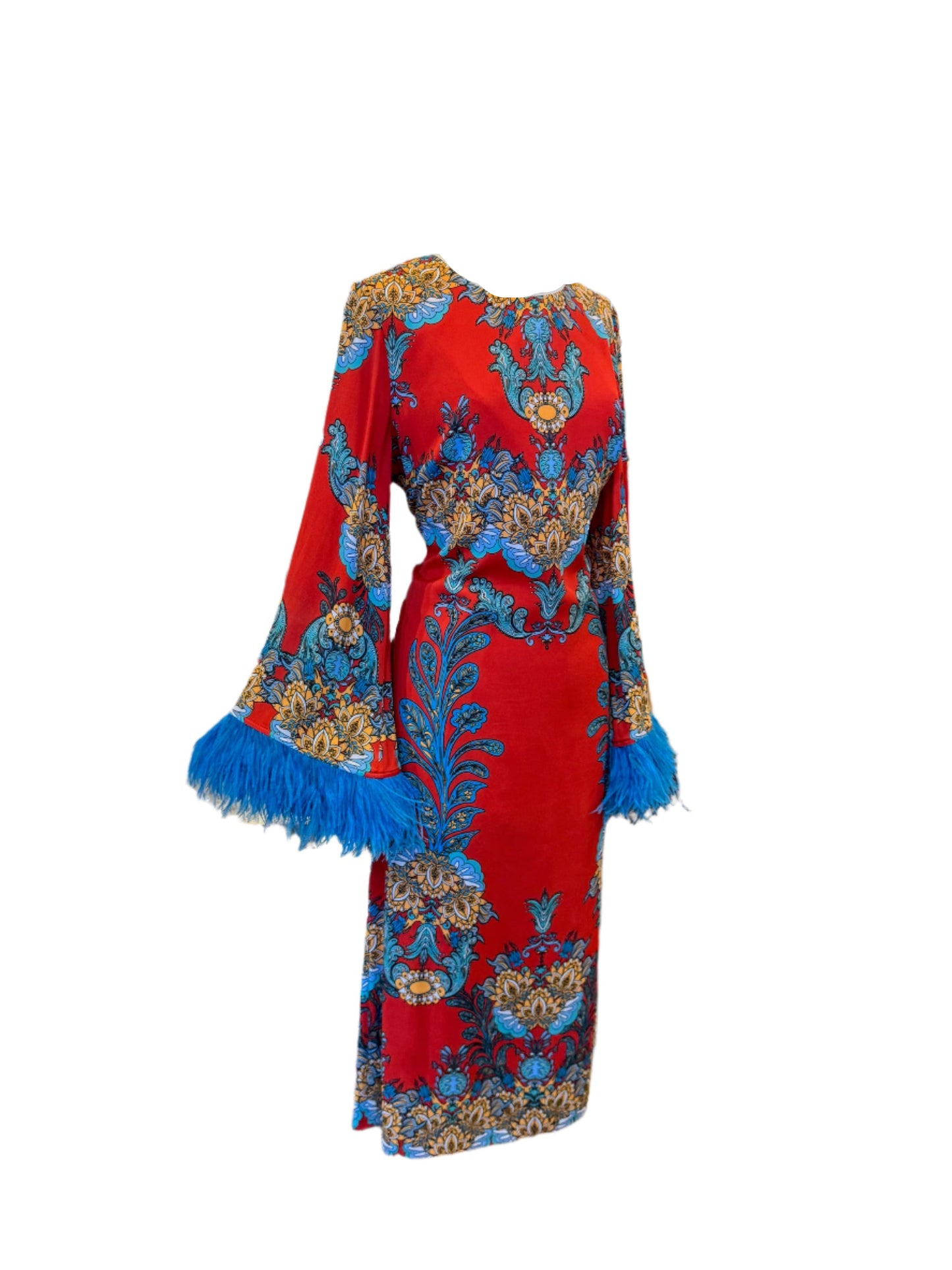 BORGO DE NOR Print Feather Sleeve Dress | Size 14