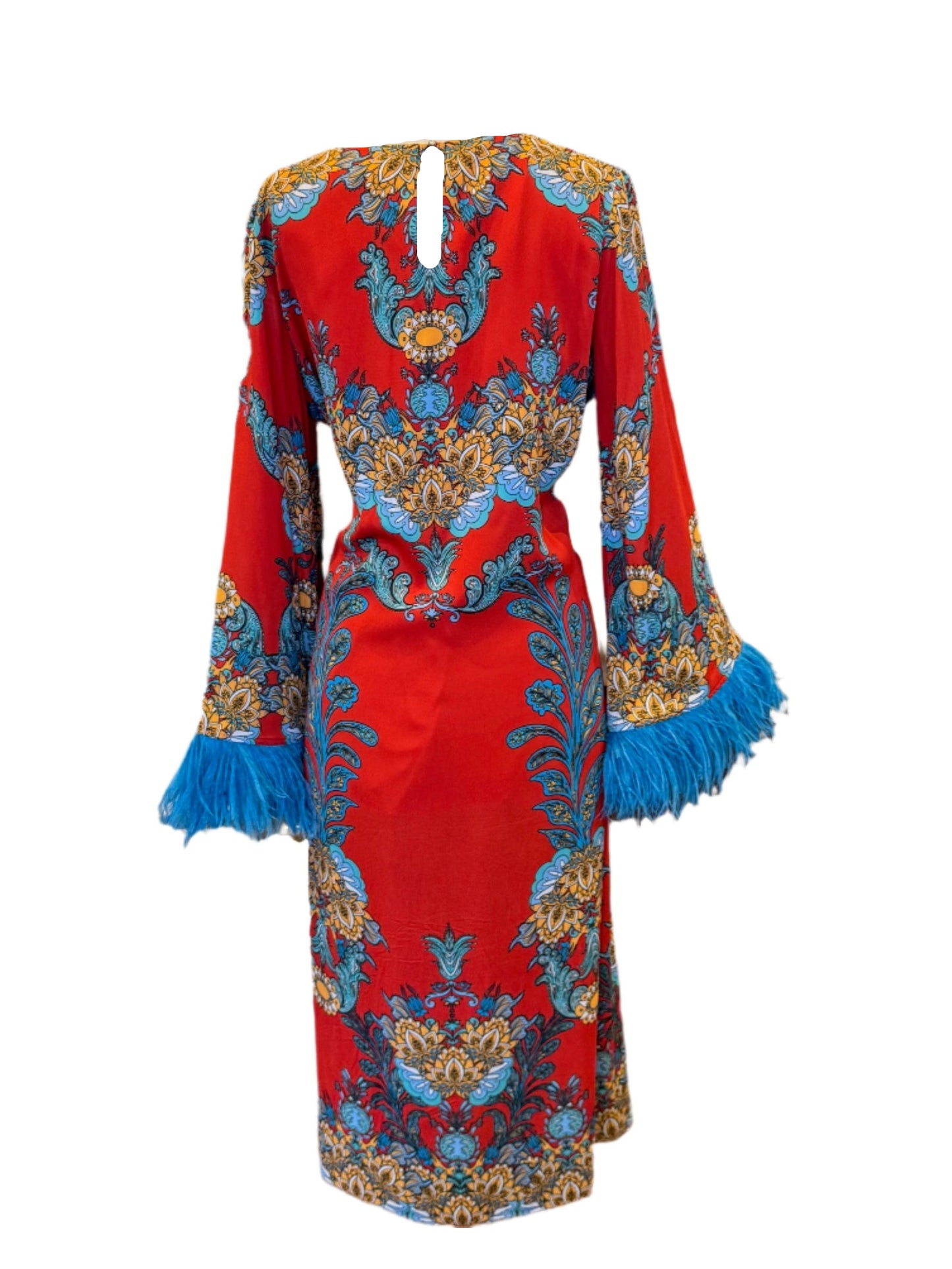 BORGO DE NOR Print Feather Sleeve Dress | Size 14