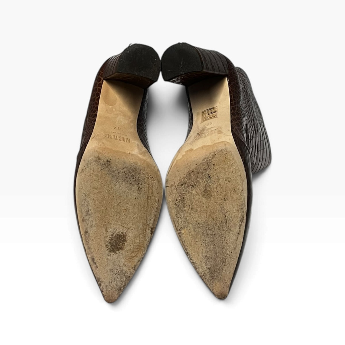 PARIS TEXAS Embossed Croc Ankle Booties in Brown | 40.5