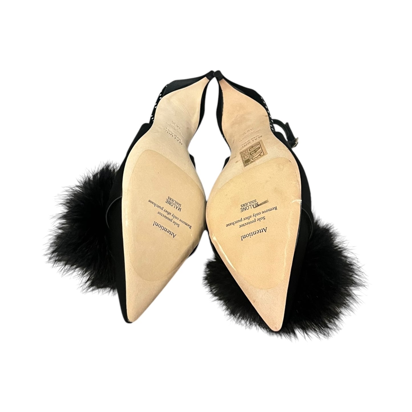 MALONE SOULIERS Andrea Feather Slingback Kitten Heels in Black | 36.5