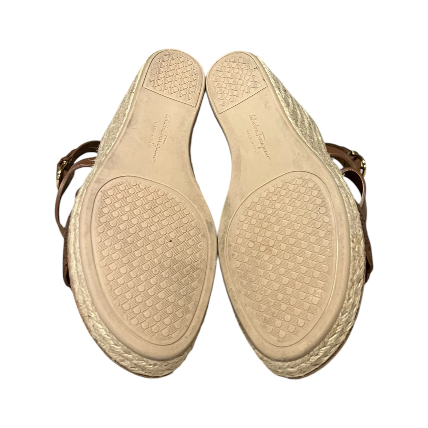 FERRAGAMO Lasercut Espadrille Wedge Sandal in Brown | 37.5
