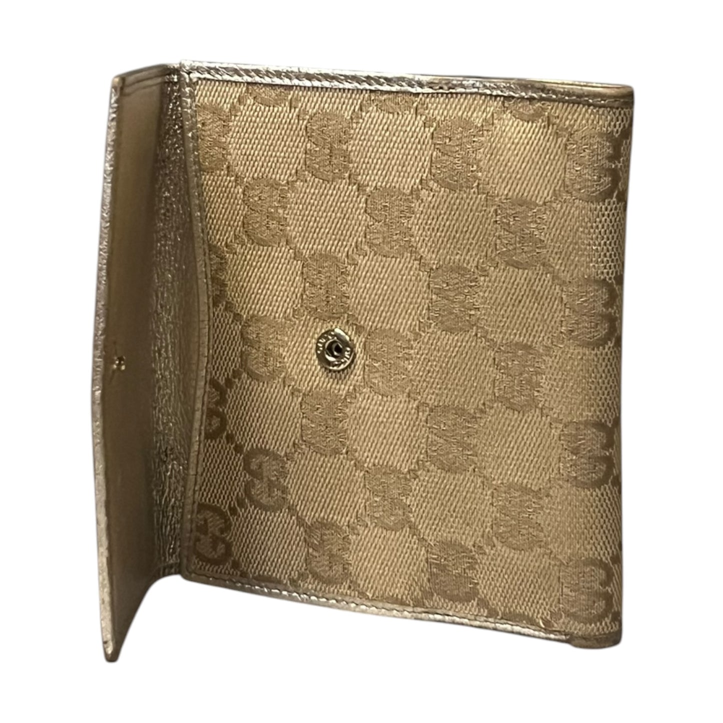 GUCCI Abbey D Ring Compact Wallet in Brown and Gold