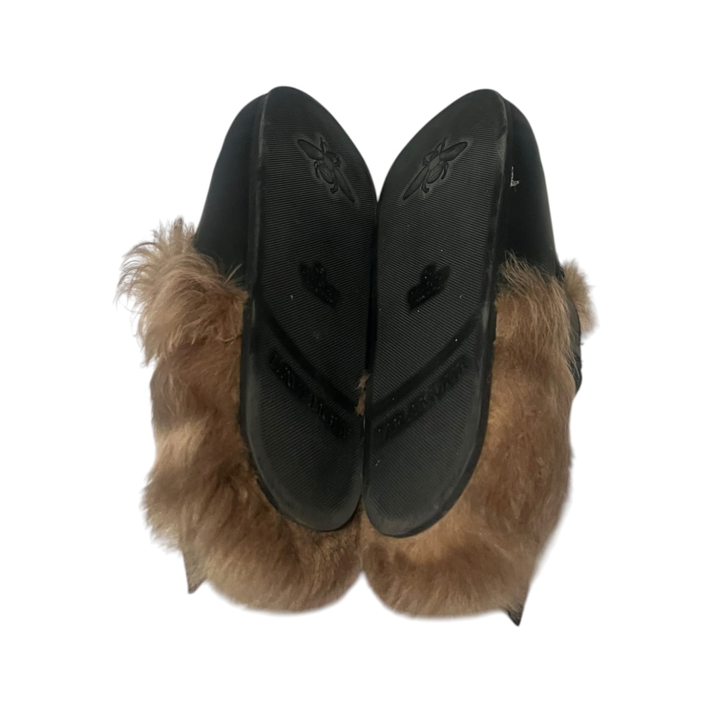 GUCCI Princetown Fur Angry Cat Slippers In Black and Brown | Mens 8; Womens 10
