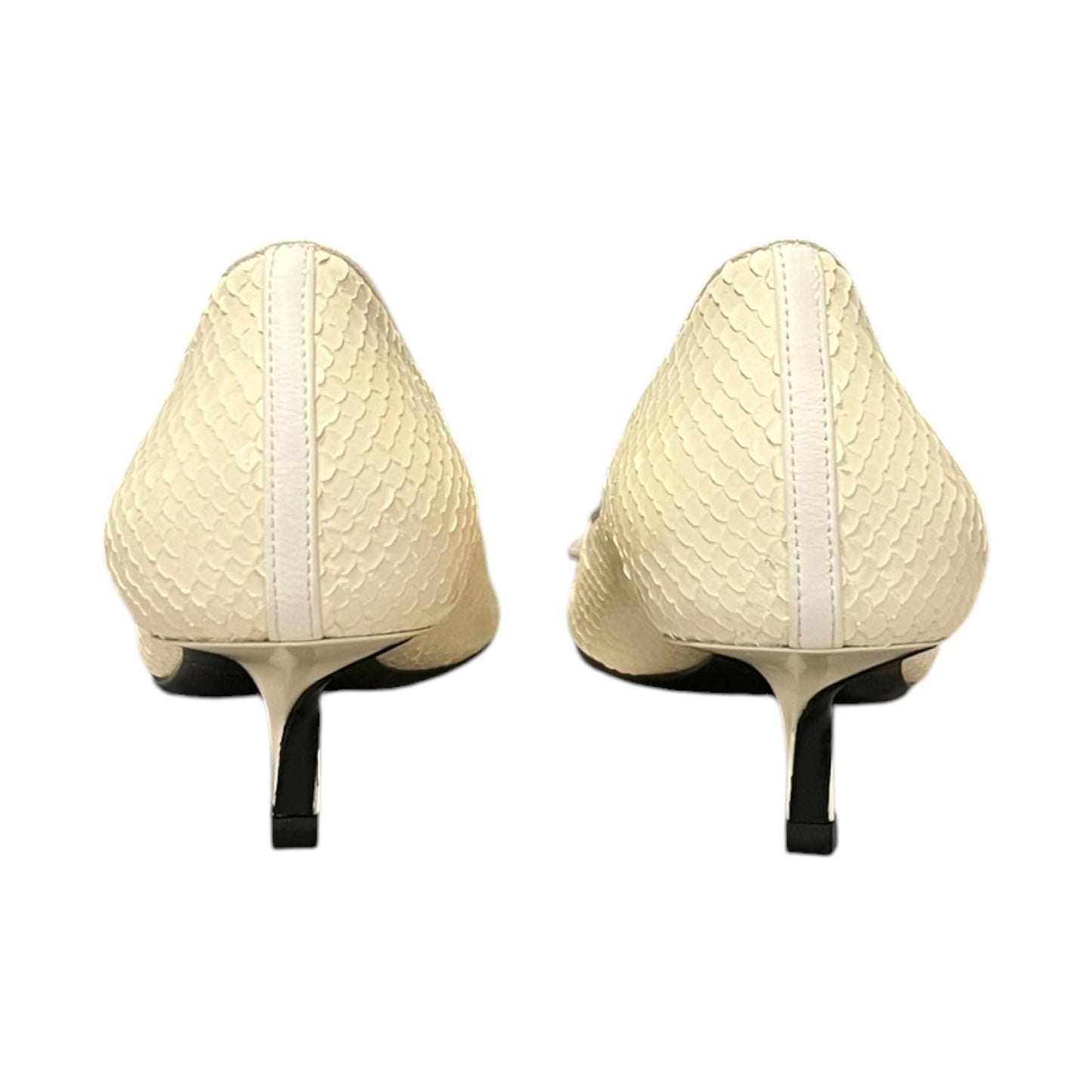 JACQUEMUS Low Tourni Python Embossed Kitten Heels in Ivory & White | 36