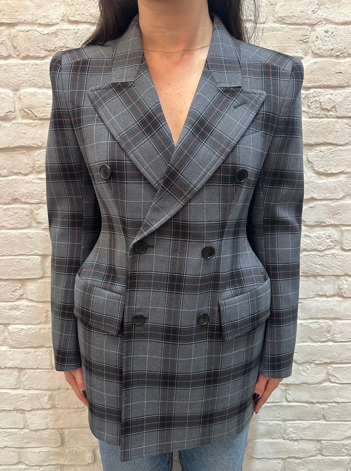 BALENCIAGA Windowpane Jacket in Gray | 38