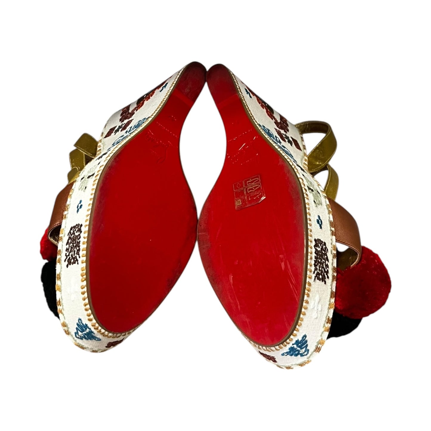 LOUBOUTIN Cycladissimo Pom Pom Embroidered Wedges