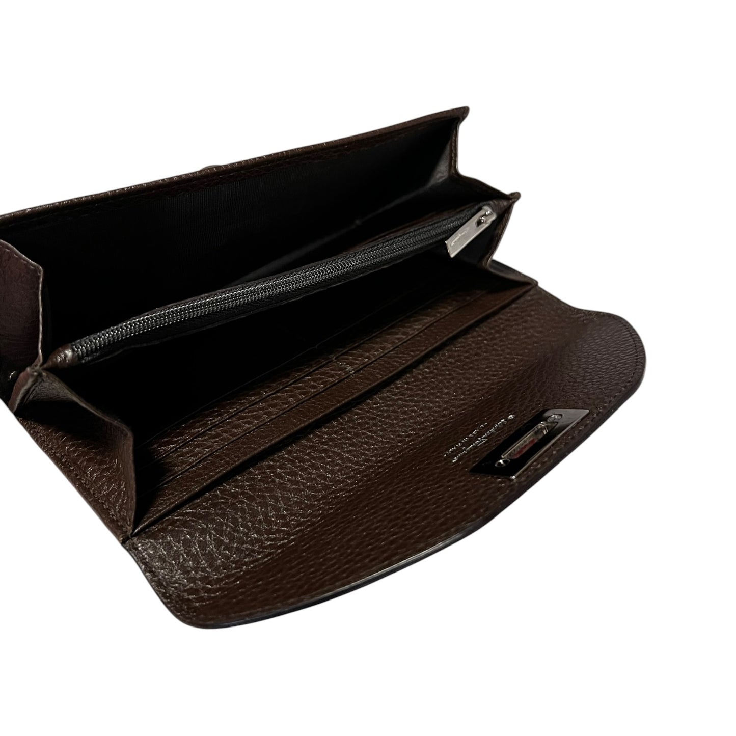 FERRAGAMO Gancini Continental Wallet in Dark Brown Grained Leather