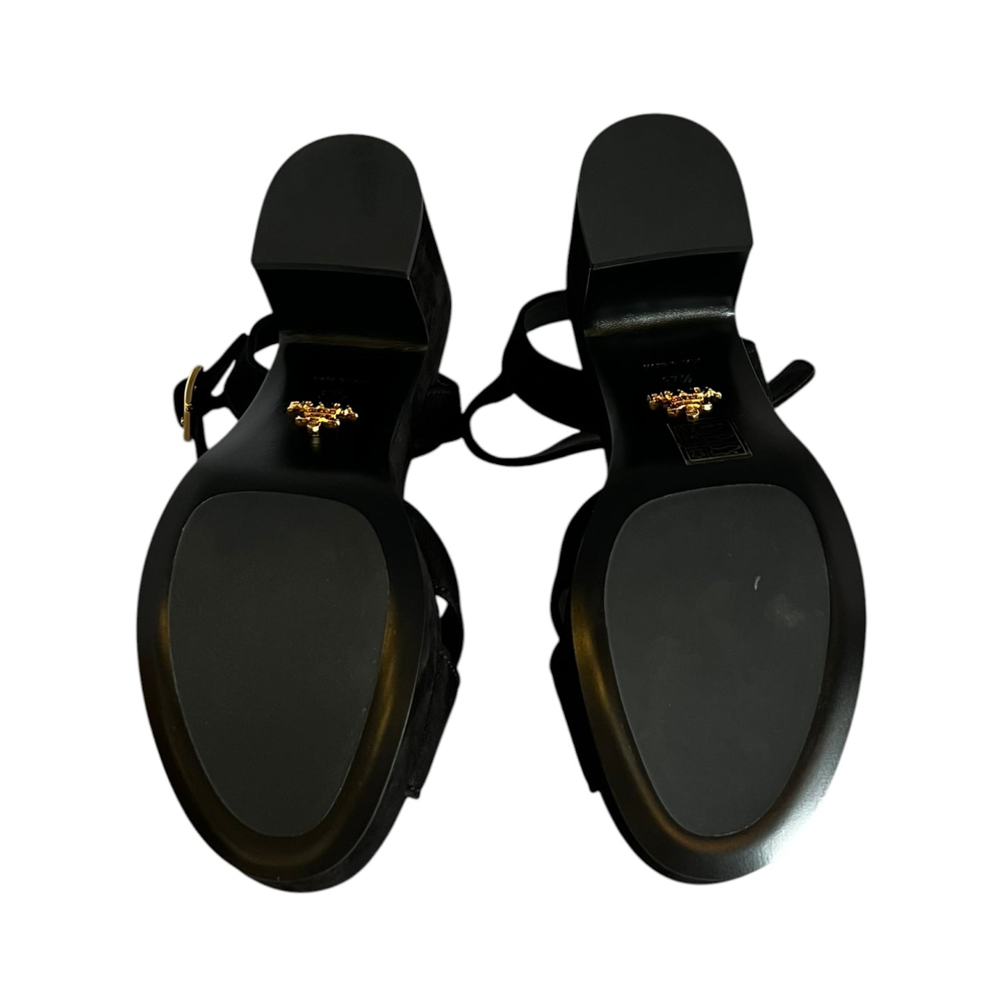 PRADA Block Heel Sandals in Black Suede | 37.5