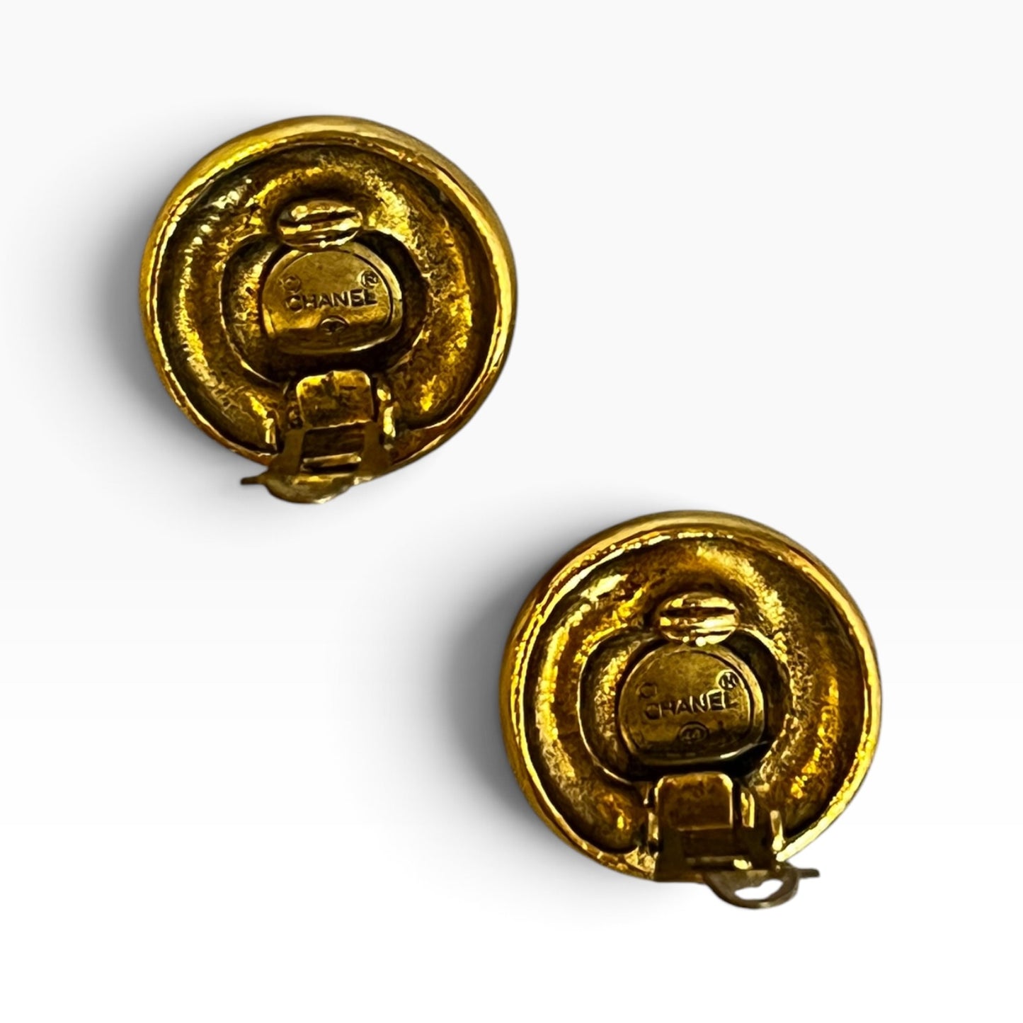 CHANEL Crystal Cookie Earrings Gold Tone Clip