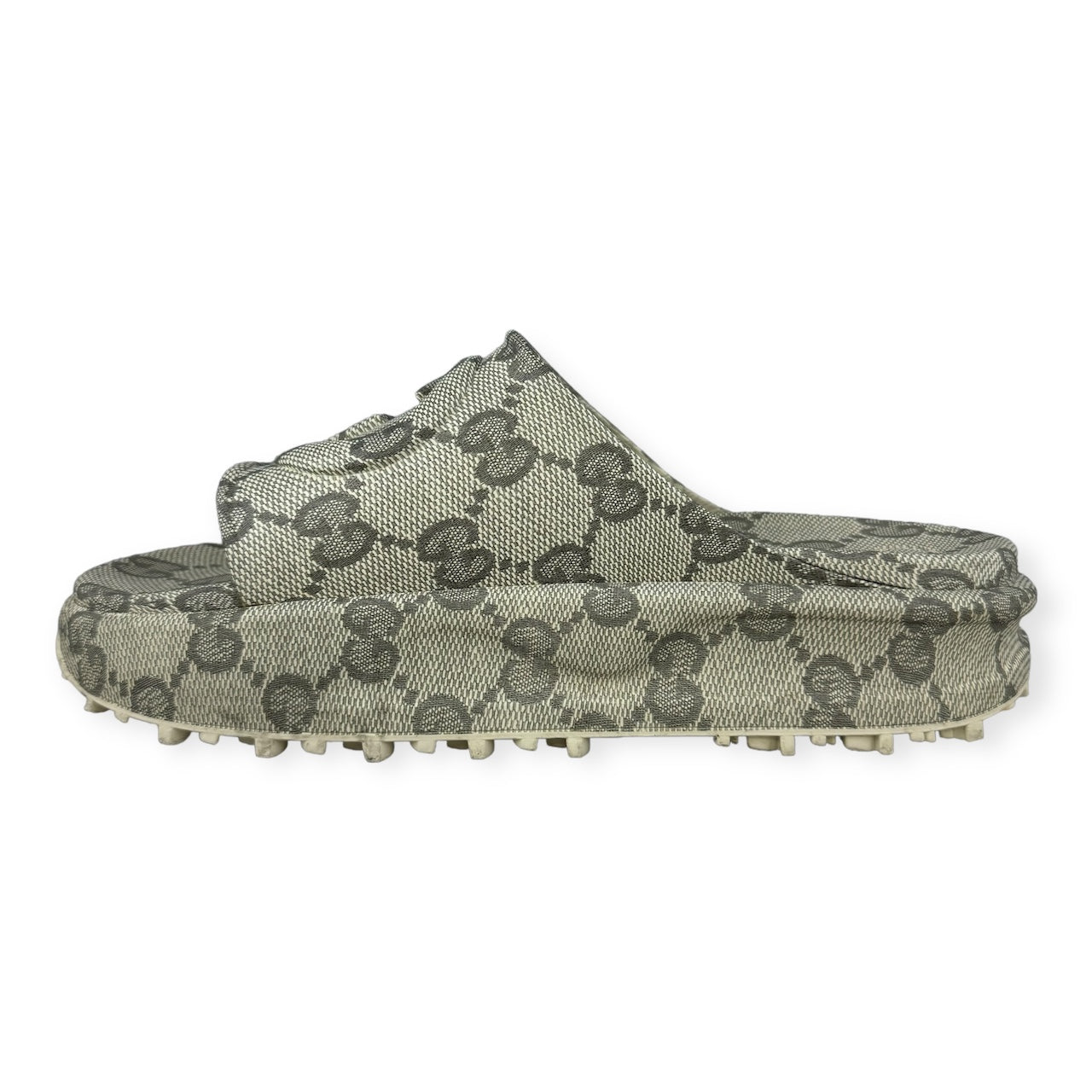 GUCCI Interlocking G Slide Sandals Beige Ebony