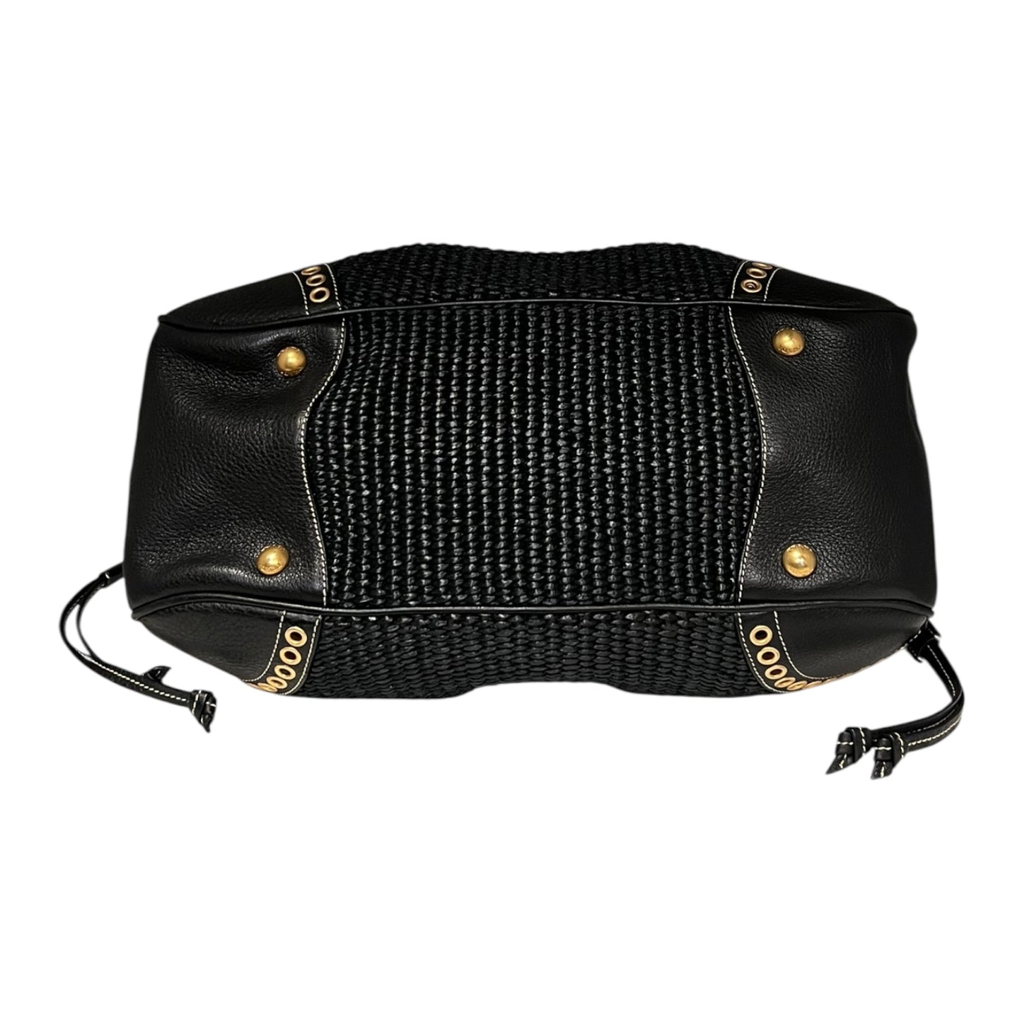 PRADA Grommet Raffia Handbag in Black