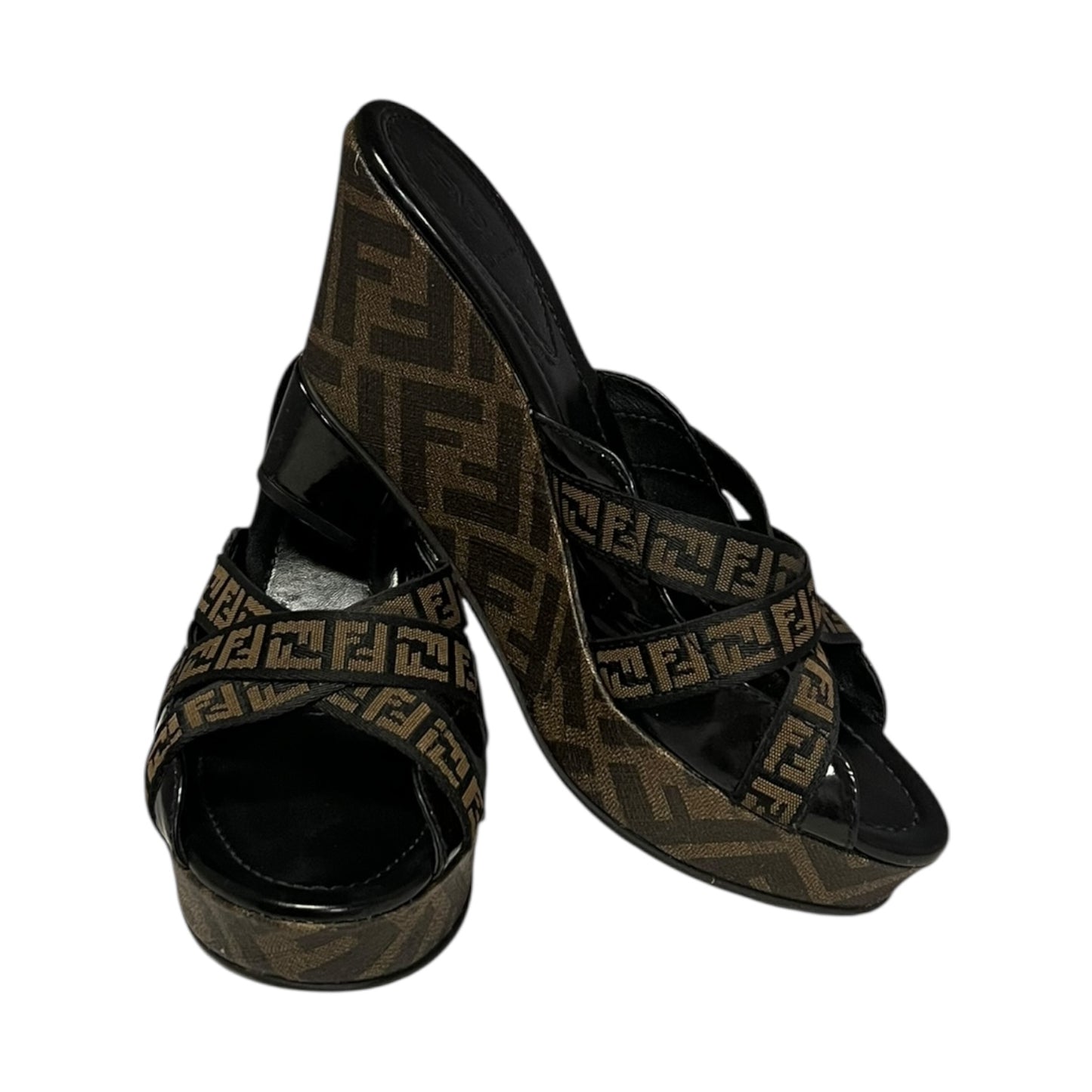 FENDI Zucca Peep Toe Wedges | 39