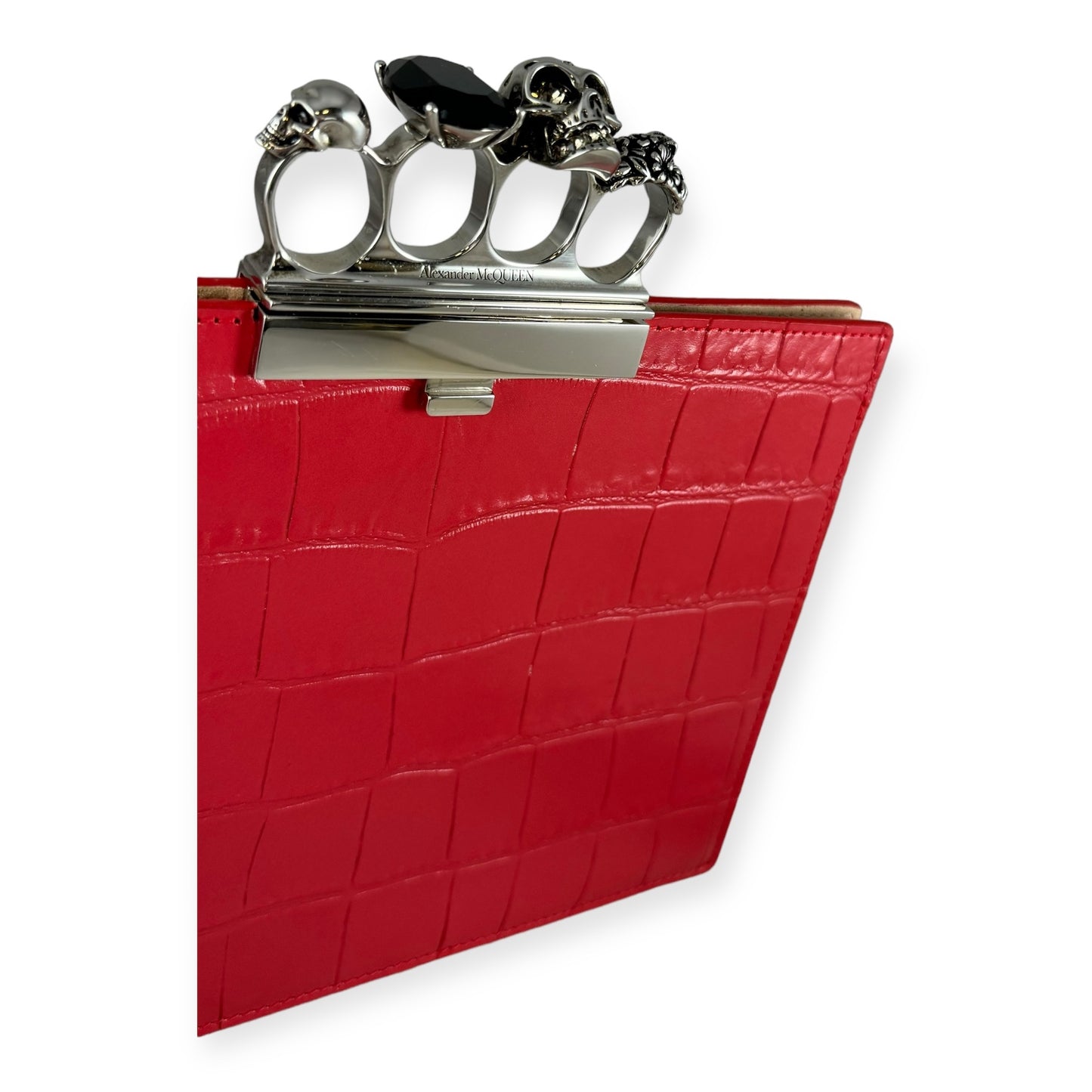 ALEXANDER MCQUEEN Embossed Knuckle Clutch in Red