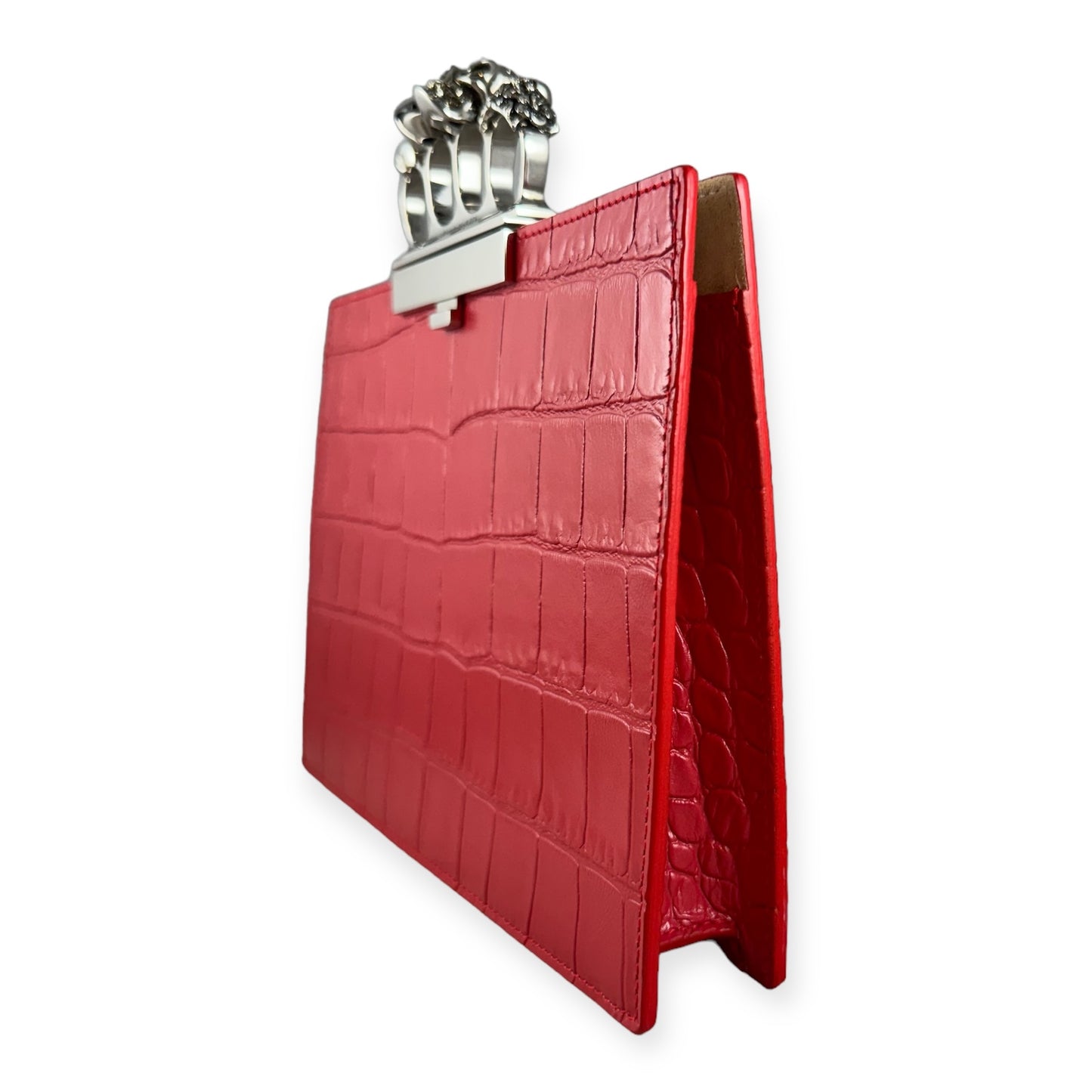 ALEXANDER MCQUEEN Embossed Knuckle Clutch in Red