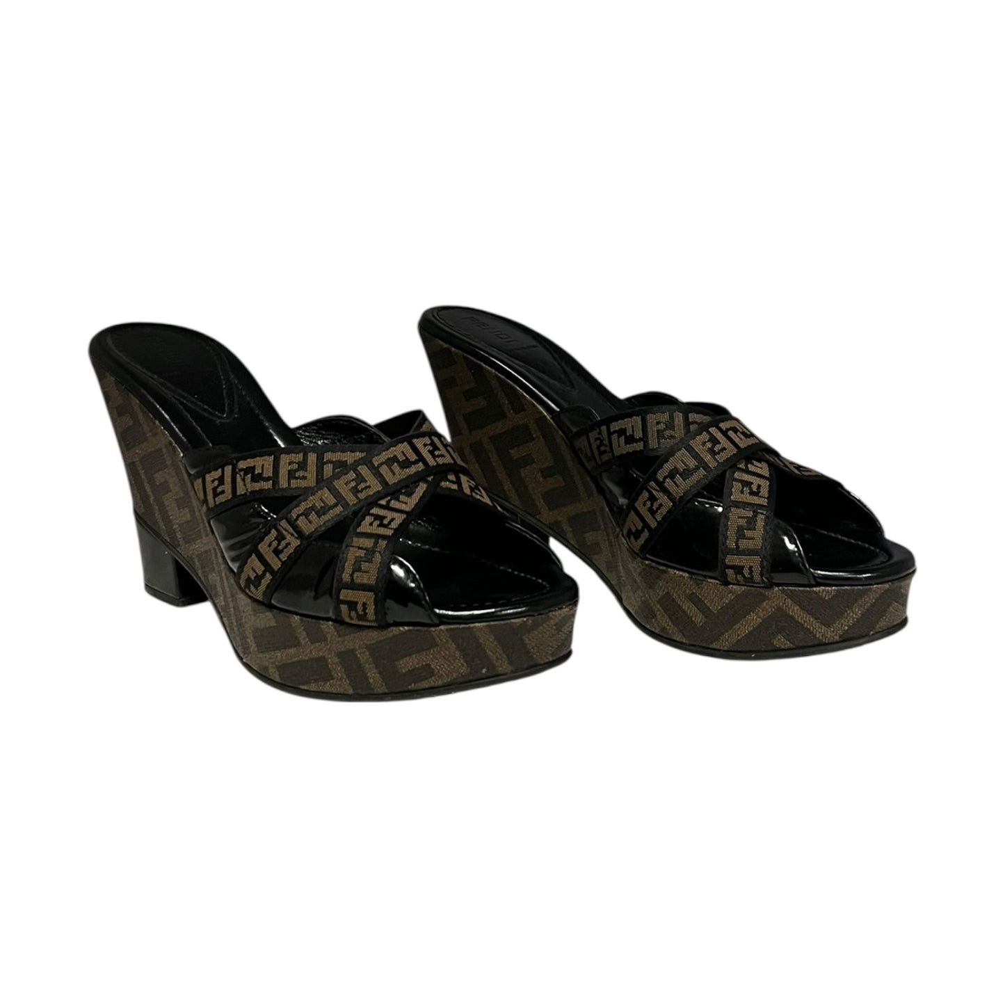 FENDI Zucca Peep Toe Wedges | 39
