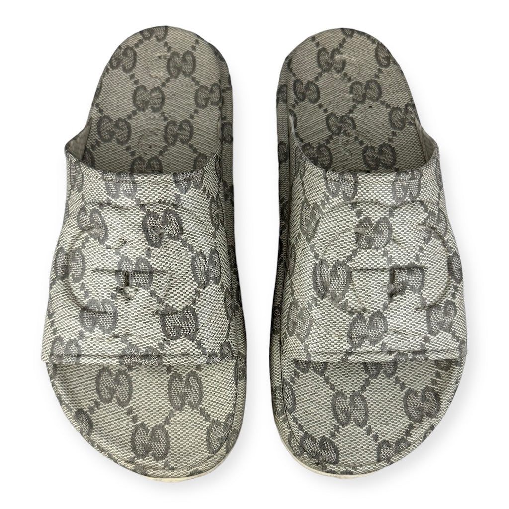 GUCCI Interlocking G Slide Sandals Beige Ebony