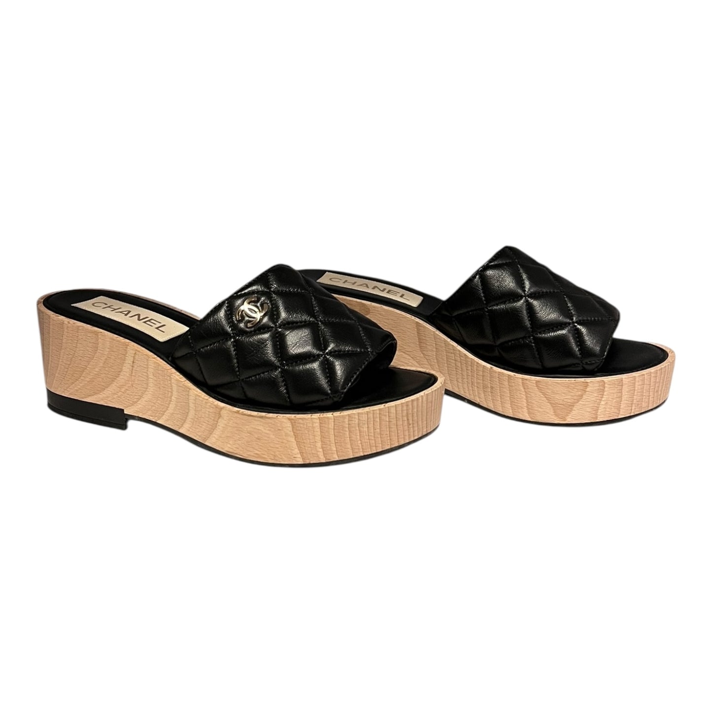 CHANEL Quilted Slide Sandals in Black | 40