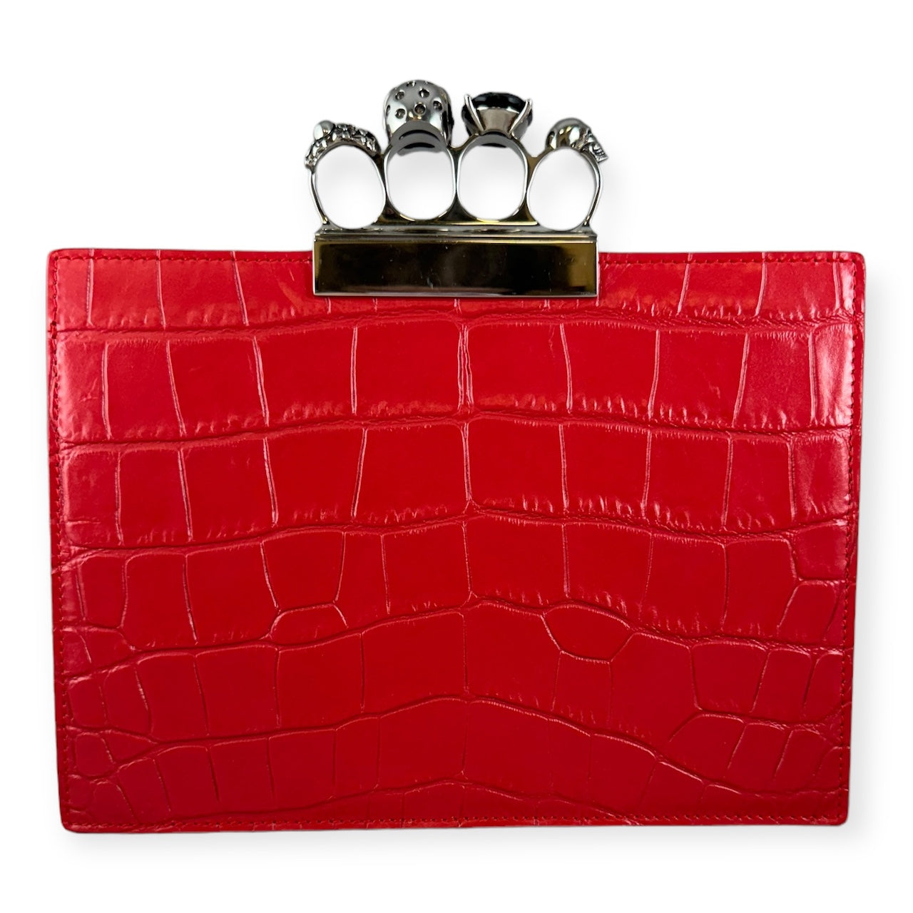 ALEXANDER MCQUEEN Embossed Knuckle Clutch in Red