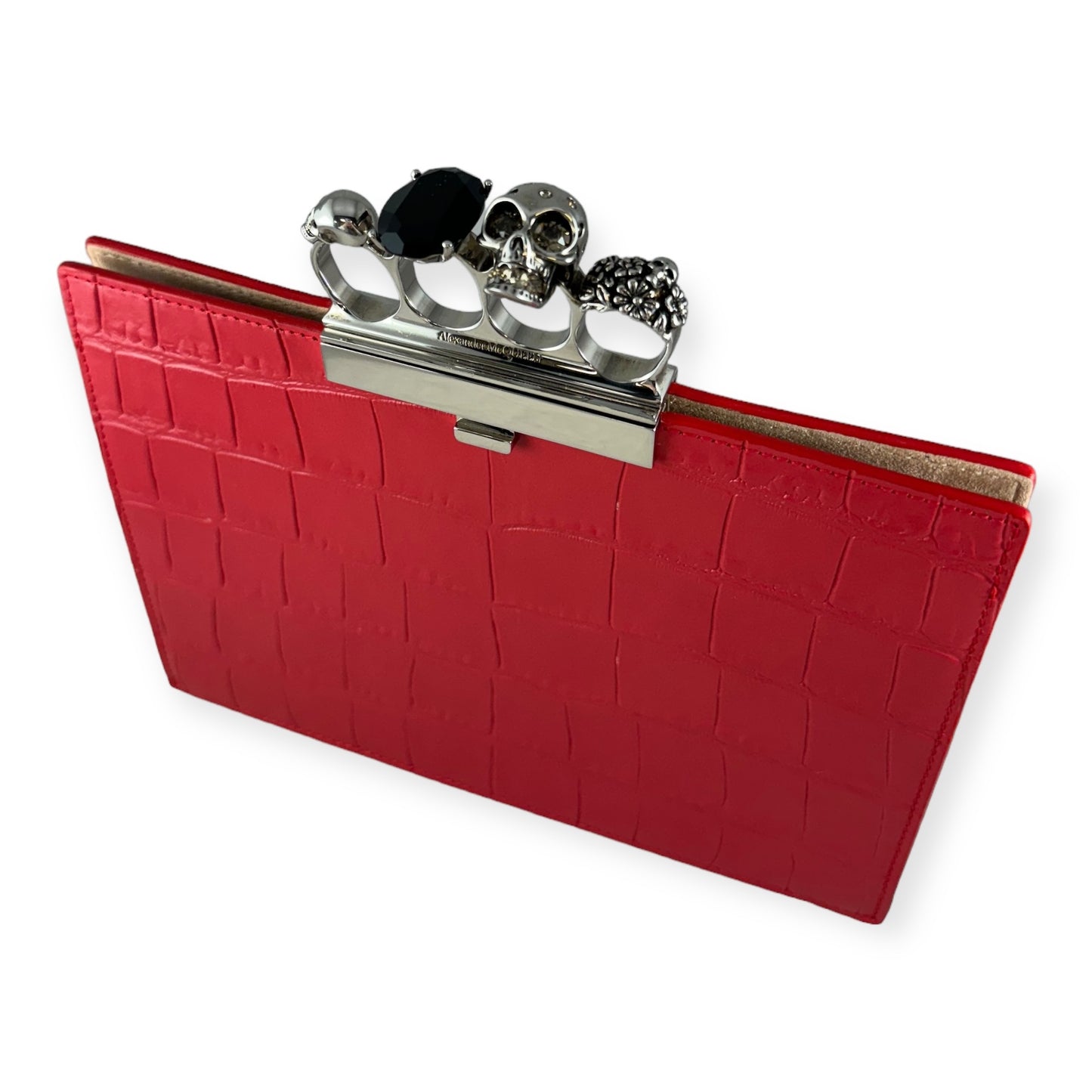 ALEXANDER MCQUEEN Embossed Knuckle Clutch in Red