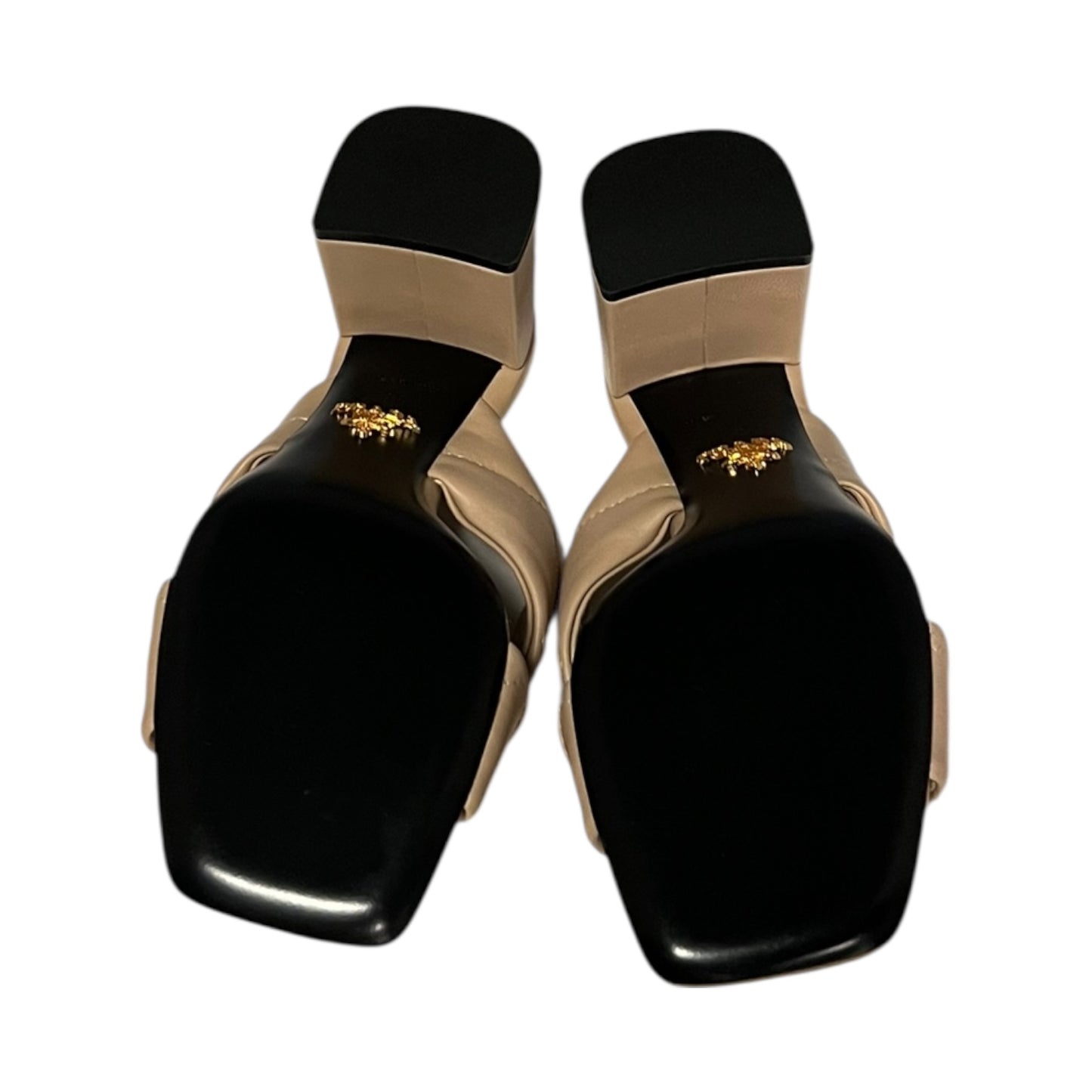 PRADA Quilted Lambskin Crisscross Slides in Sabbia | 35
